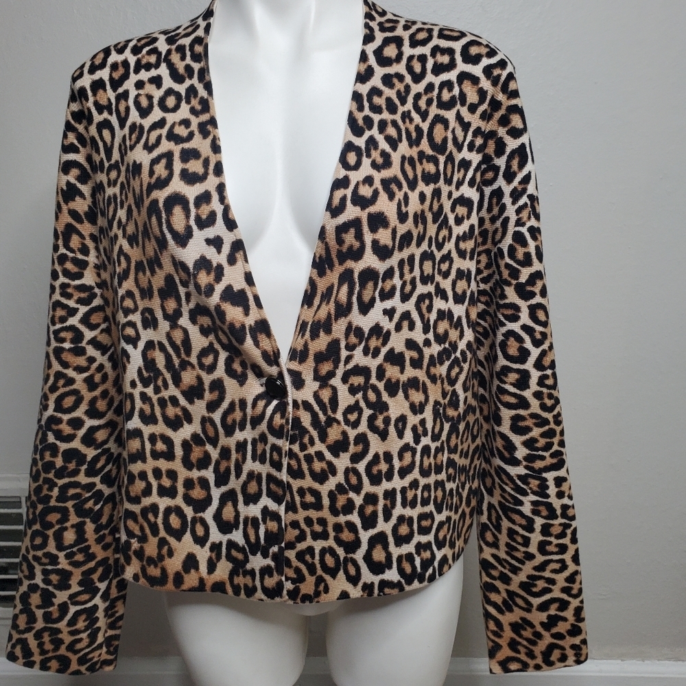 Chico's Cheetah Print Cardigan Sweater Large